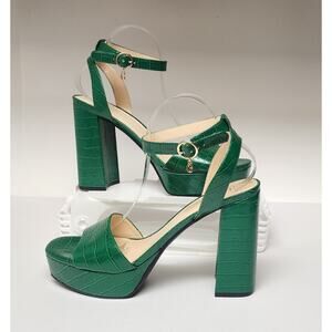 Guess Wgrestore-R Green Faux Leather Ankle Strap Platform Block Heel Sandals 11M